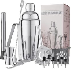 Cocktail Shaker Set,13Piece Bartender Kit,Bar Tool Set,Bar Cart Accessories | Drink Shake Set With Muddler, Strainer, Jigger, Spoon,Drink Mixer Gift for Bartesian, Housewarming, Bar Cart Decor,Gift