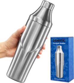 Lexenic 24oz Double Wall Vacuum Insulated Cocktail Shaker | 304 stainless steel shaker. Leakproof Lid with measurements,strainer. Double-wall insulation keeps drinks cold for cocktails