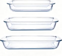 High Borosilicate Glass Baking Tray 3-Piece Set, 2.3 Quarts+1.6 Quarts+1.0 Quarts Rectangular Glass Baking Dish Container for Microwave and Oven, Suitable for Cooking, Baking Bread, Cakes and Meals